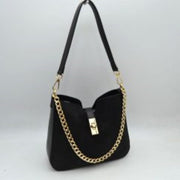 Chain Accent Shoulder Bag with Center Snap Closure