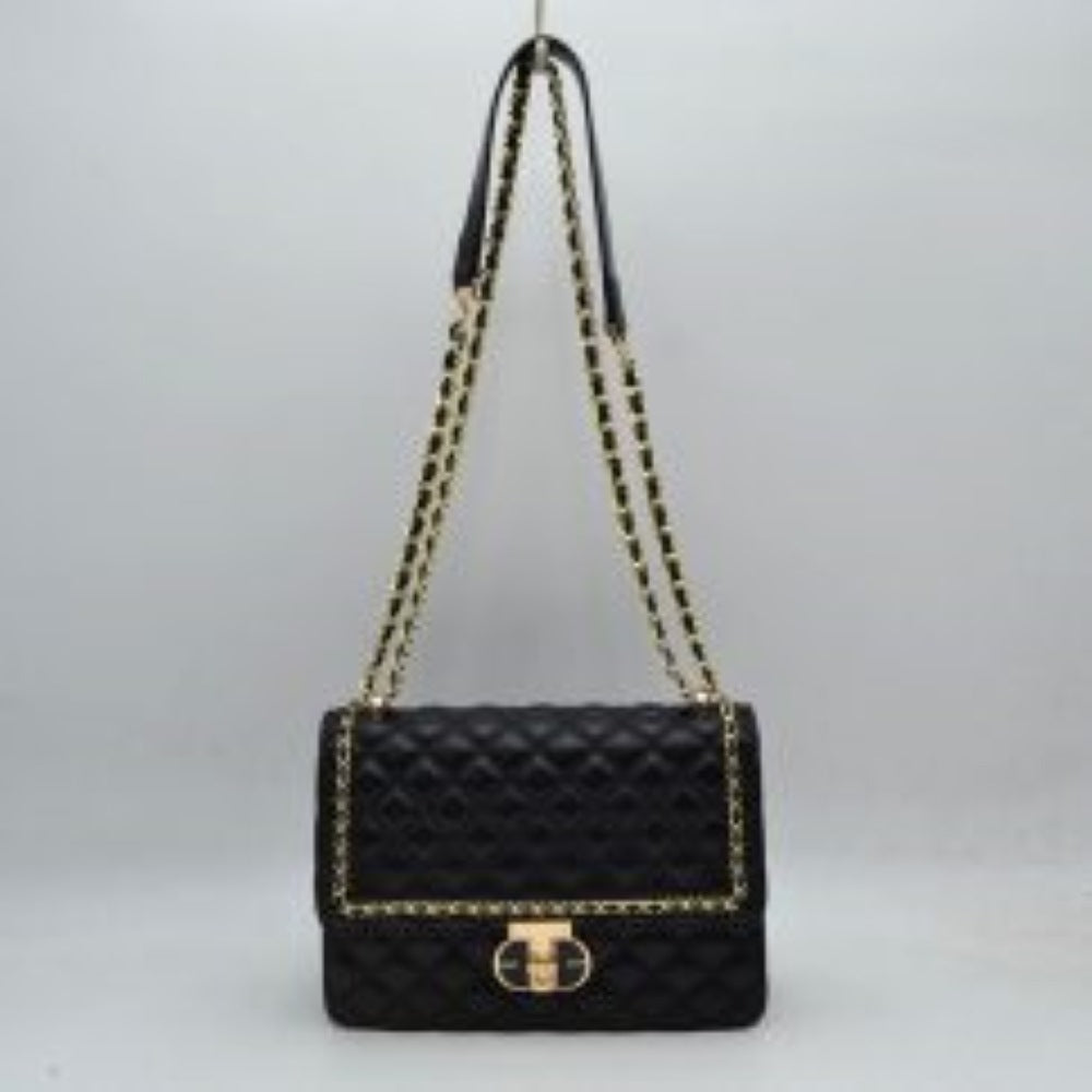 Quilted Flap Shoulder Bag with Woven Chain Strap