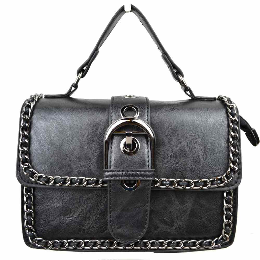 Vintage Crossbody Satchel Bag with Chain Trim