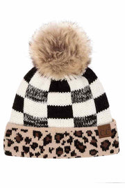 C.C Buffalo Check Beanie with Leopard Pattern Band