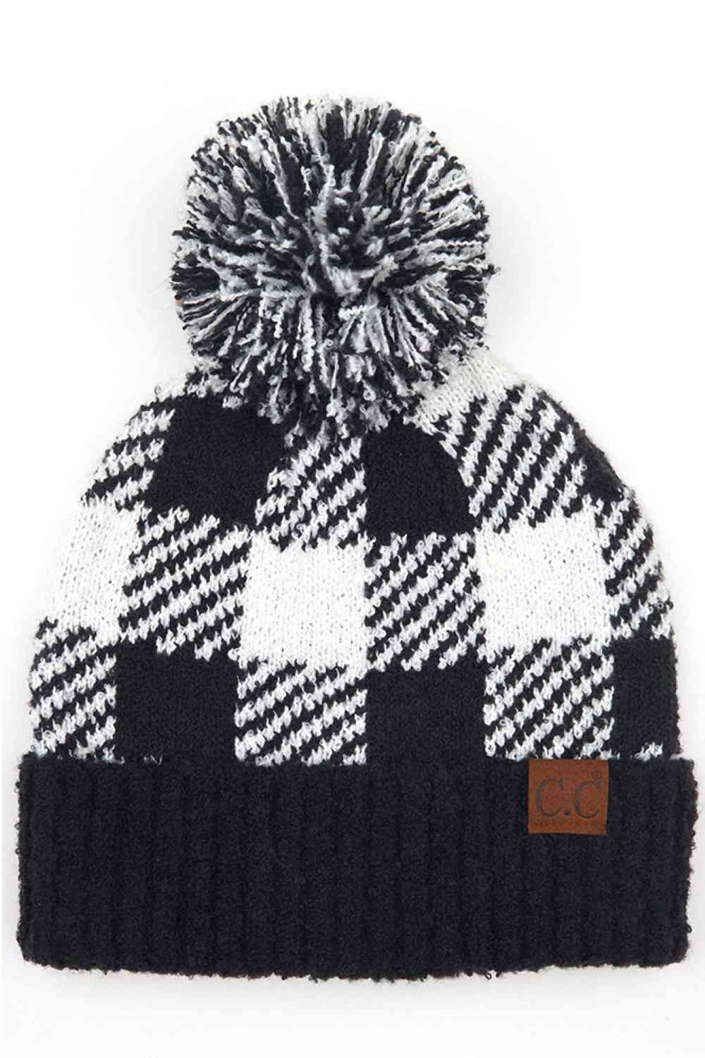 C.C Buffalo Check Jacquard Beanie With Pom-Hat
