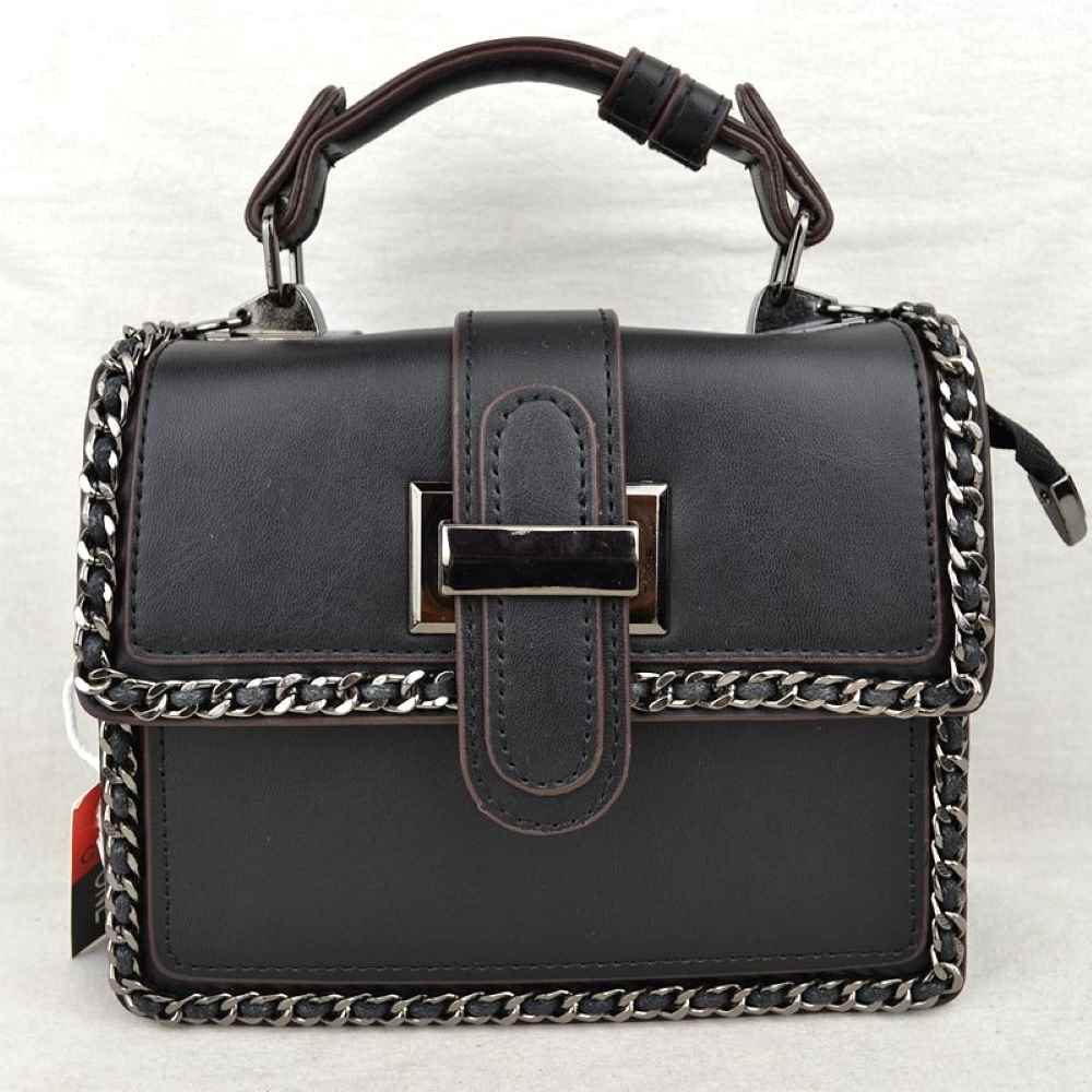 Women's Structured Top-Handle Crossbody Bag with Woven Chain Trim