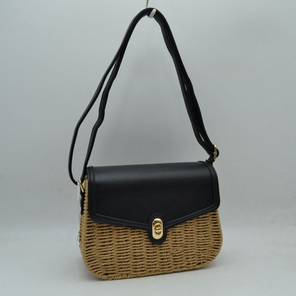 Woven Straw Flap Crossbody Bag – Chic Summer Shoulder Satchel