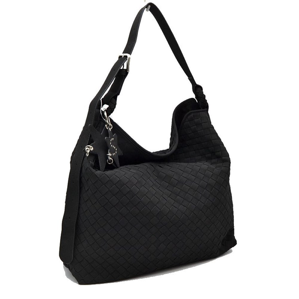 Woven Hobo Shoulder Bag with Adjustable Strap and Star Charm