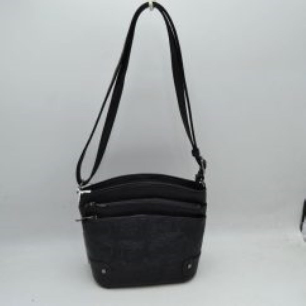 Embossed Floral Multi-Zipper Crossbody Bag with Adjustable Strap