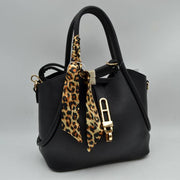 Pebbled Handbag with Scarfed Top Handles and Crossbody Strap