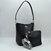 Pebbled Bucket Bag and Crossbody Pouch Set with Circular Lock Accent