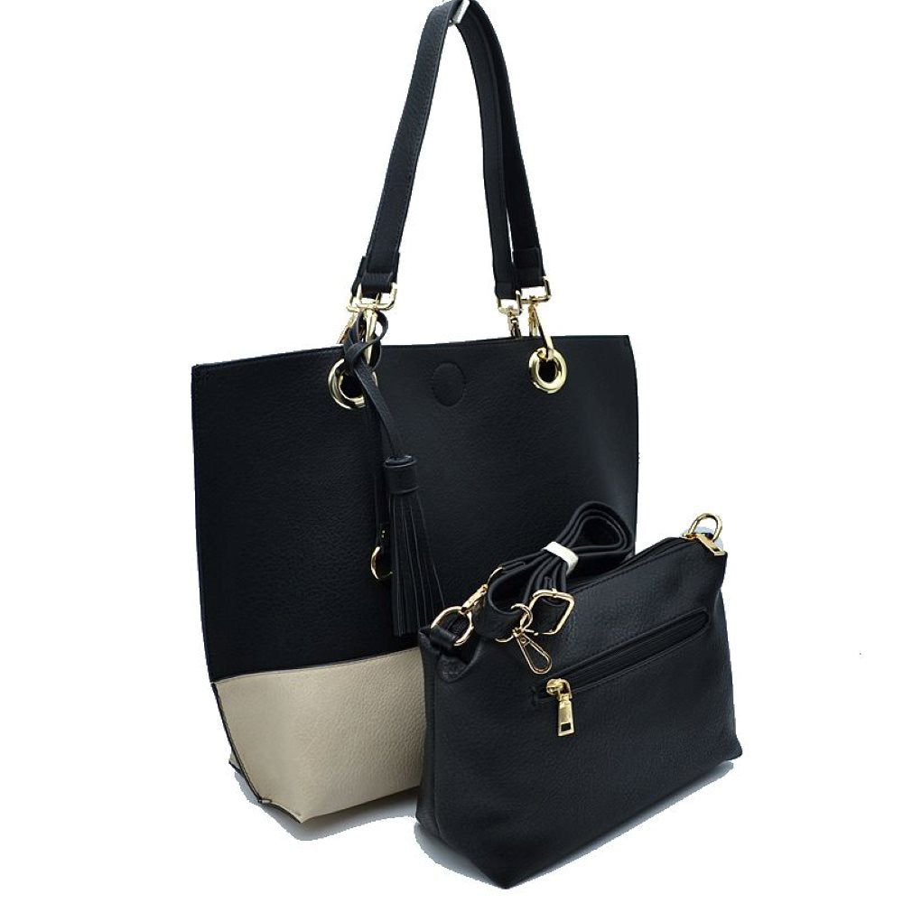 2 n1 Vegan Tote Handbag Pouch Faux Leather Tote Bag