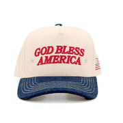 C.C GOD BLESS AMERICA Letter Two Tone Trucker Cap