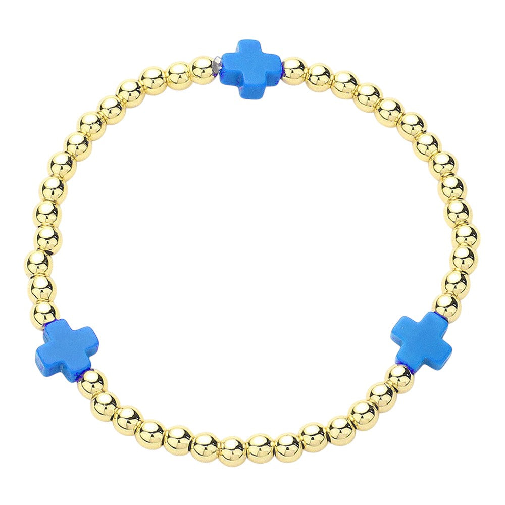 Cross Pointed Stainless Steel Ball Beaded Stretch Bracelet
