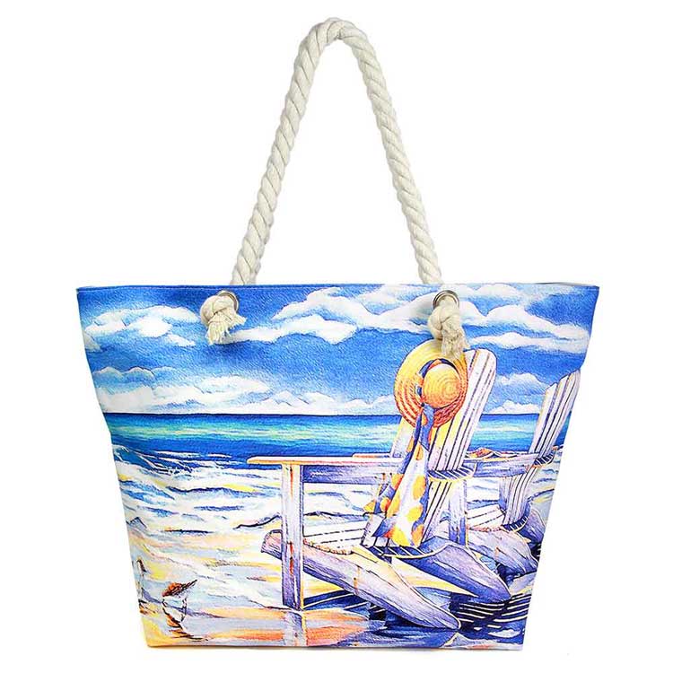 Impressionist Beach Scene Print Tote Bag
