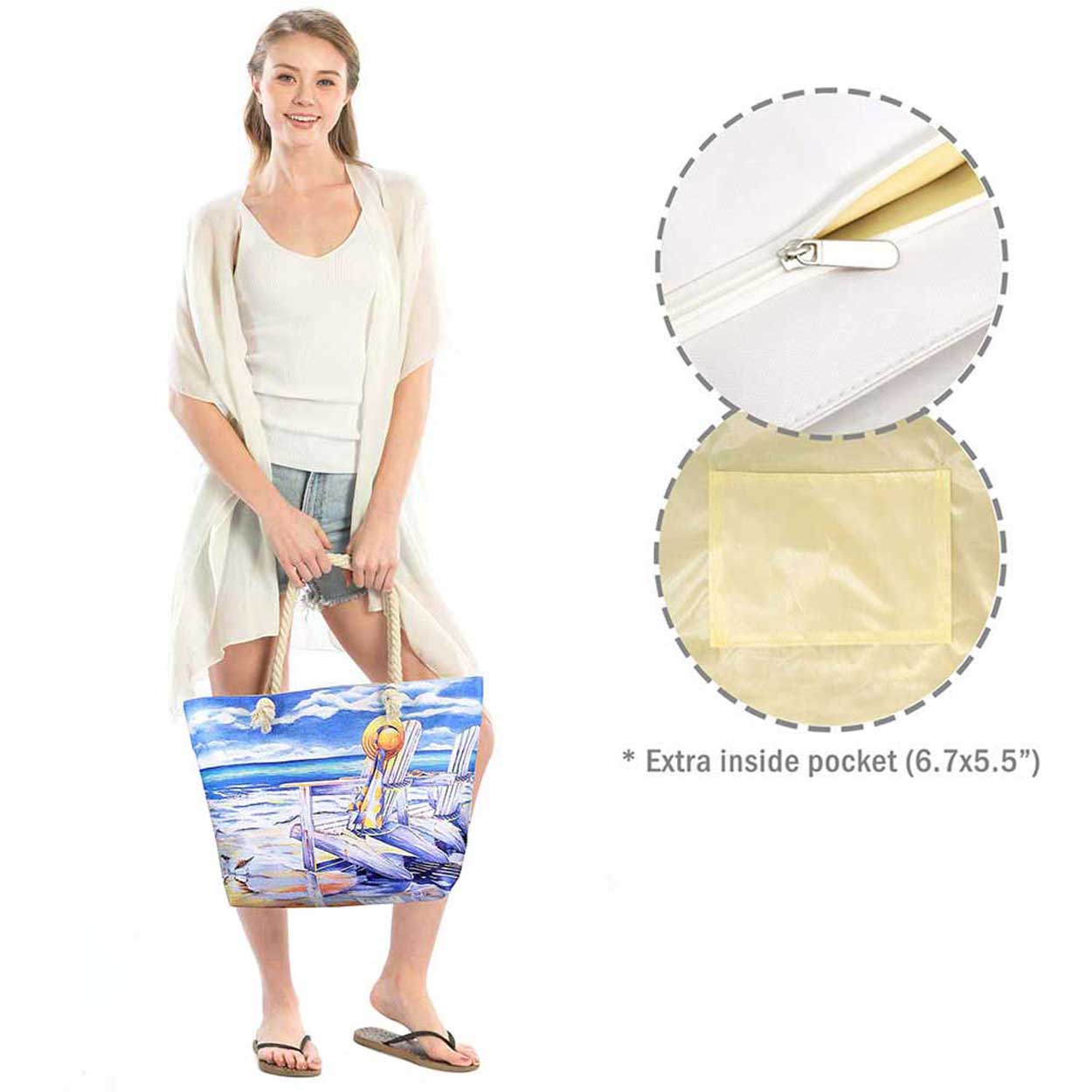 Impressionist Beach Scene Print Tote Bag