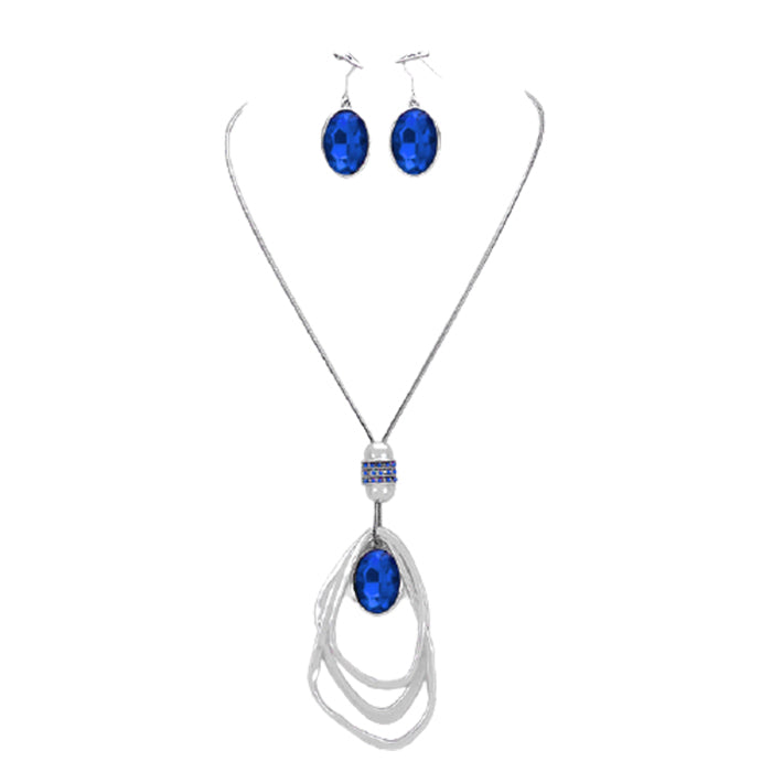 Oval Glass Crystal Triple Abstract Hoop Necklace