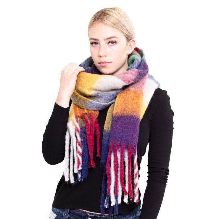 Multi Color Block Tassel Oblong Scarf