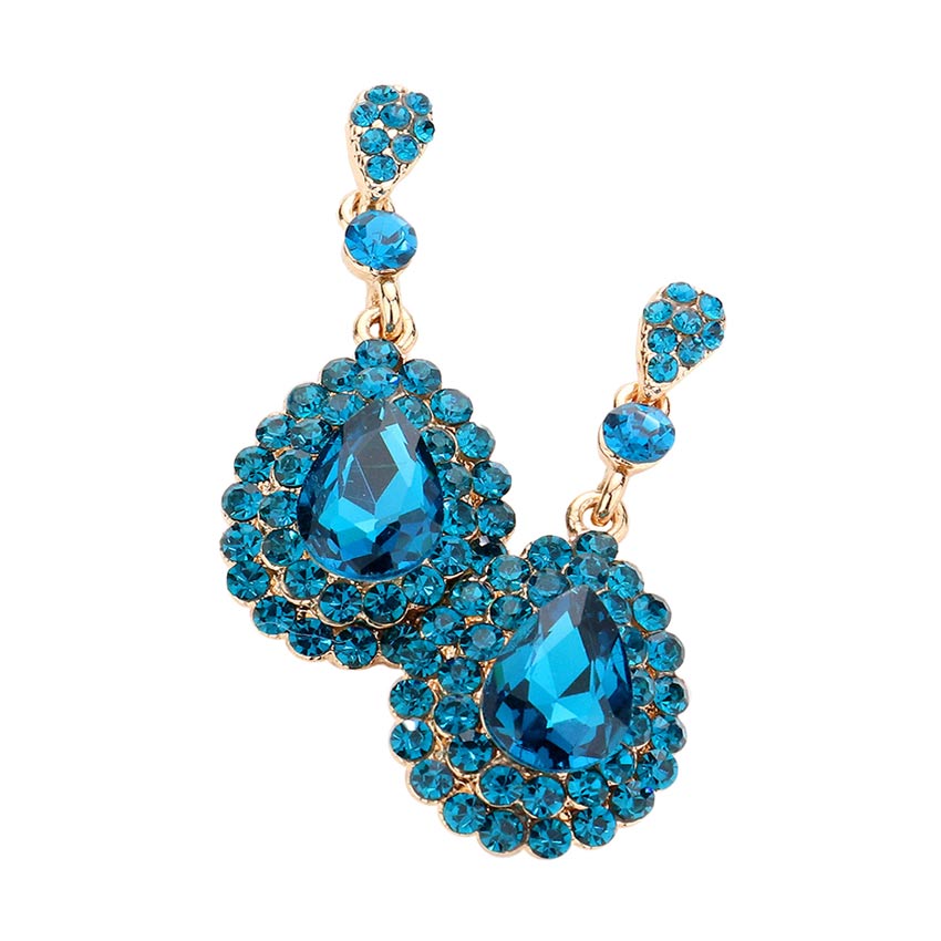 Crystal Rhinestone Trim Teardrop Stone Evening Earrings