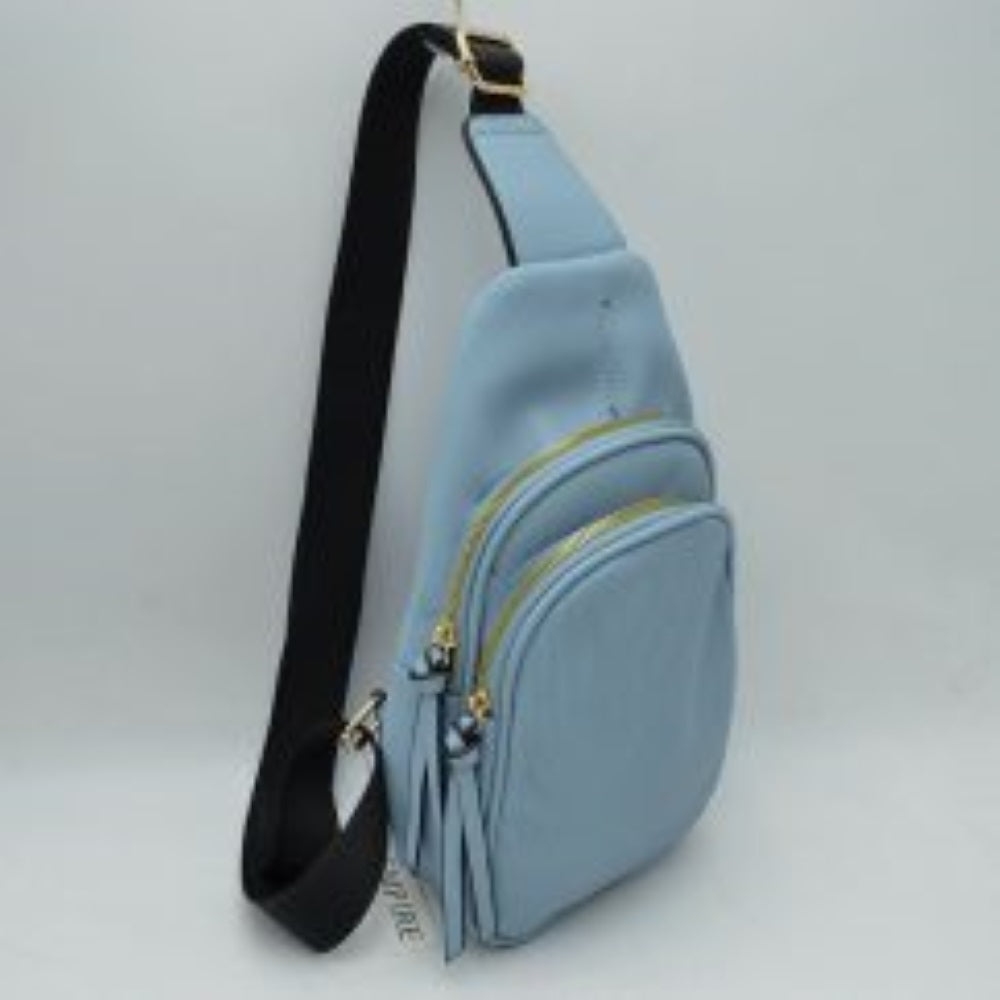Ribbed Sling Bag with Tiered Zippers and Tassel Pulls