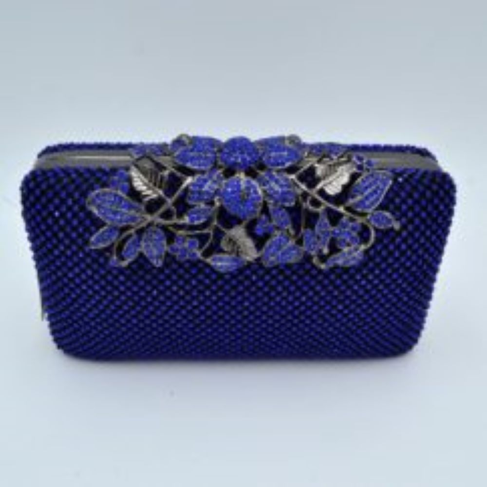Studded Evening Clutch with Ornate Leaf Clasp Detail