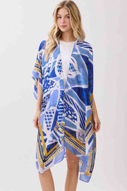 Abstract Botanical Print and Pattern Edge Silky Feel Kimono