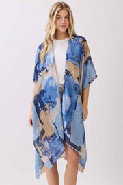 Abstract Modern Art-Inspired Print Silky Feel Kimono