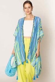 Bold Aztec Pattern Stripe Tassel Kimono