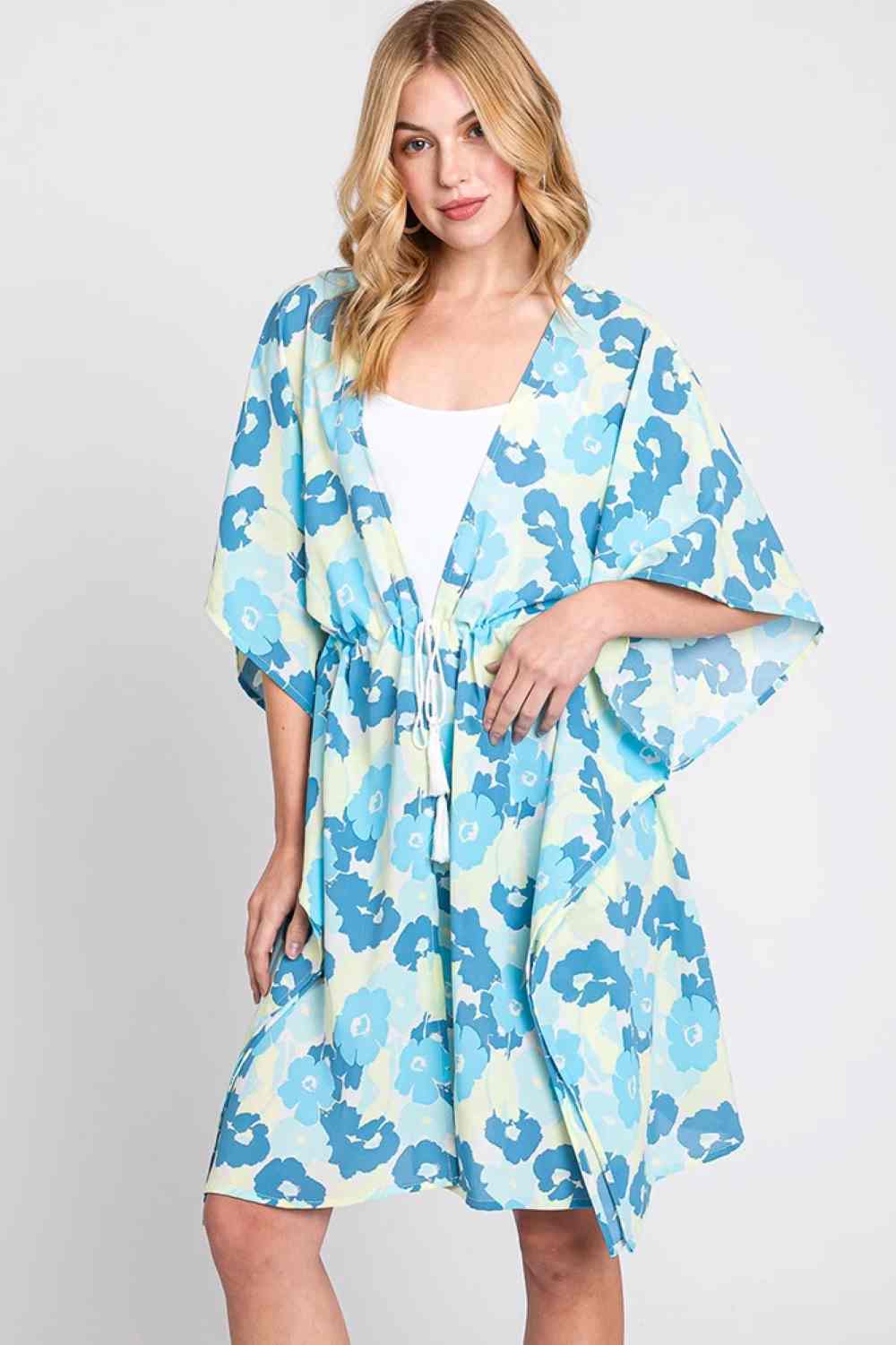 Daisy Tie Drawstring Open Front Cover Up