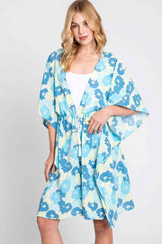 Daisy Tie Drawstring Open Front Cover Up