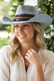 Distressed Fabric Band Rustic Cowgirl Fedora Hat