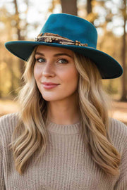 Distressed Fabric Band Rustic Cowgirl Fedora Hat