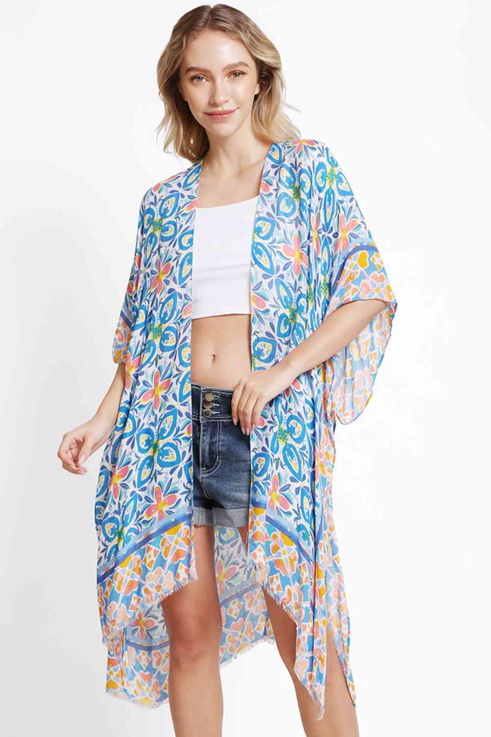 Floral Abstract Pattern Summer Kimono Cover Up