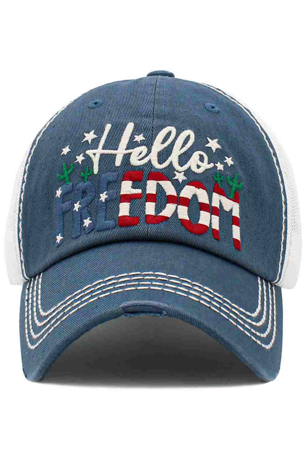 HELLO FREEDOM Vintage American Flag Theme Ballcap