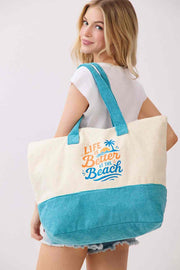 LIFE IS BETTER AT THE BEACH letter Terry Tote Bag