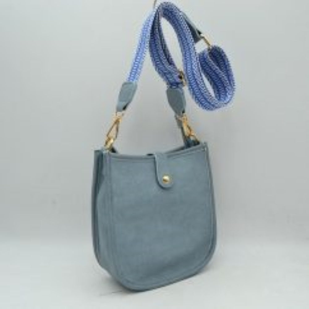Minimalist Curved Crossbody Bag with Patterned Guitar Strap
