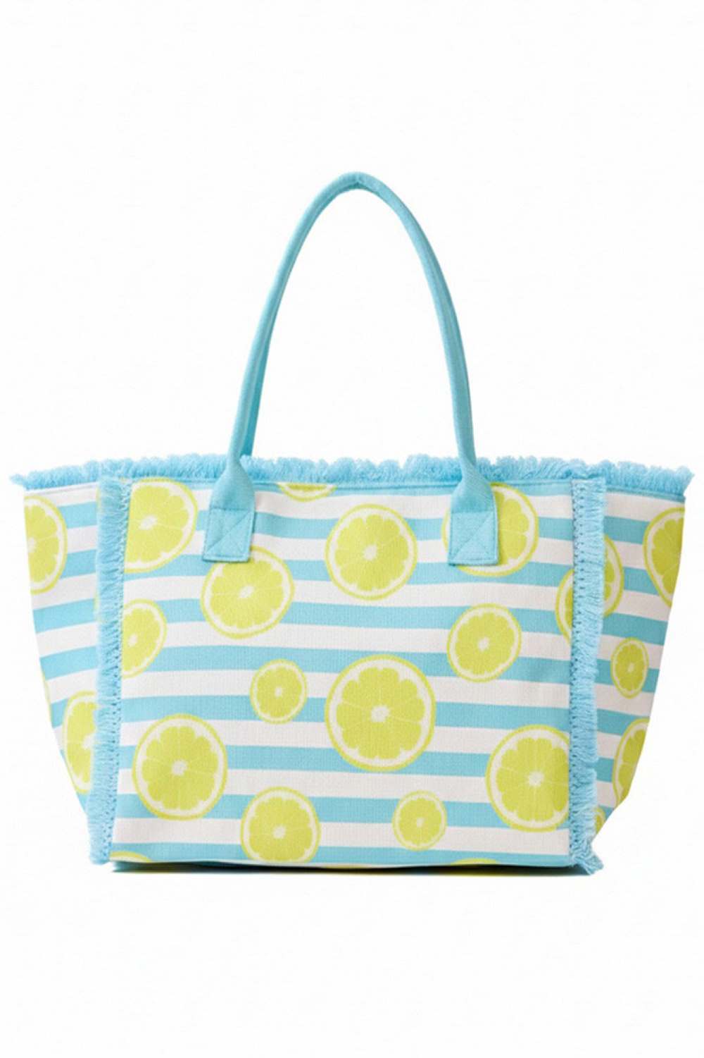 Lemon with Stripe Pattern Fringe Medium Tote Bag