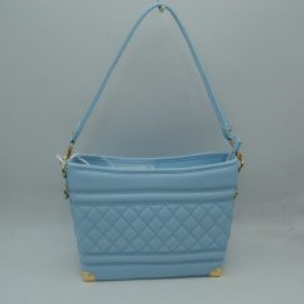 Quilted Diamond Pattern Shoulder Bag with Bottom Corner Accents