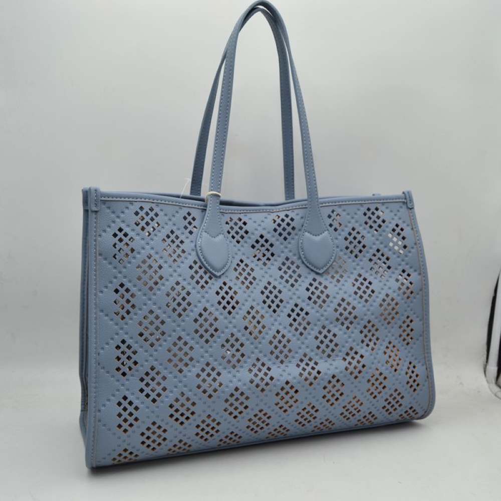 Midnight Perforated Lattice Tote – Elegant Laser-Cut Shoulder Bag