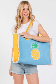Pineapple Embroidered Design Patch Summer Tote Bag
