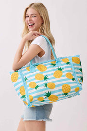 Pineapple with Stripes Fringe Medium Tote Bag