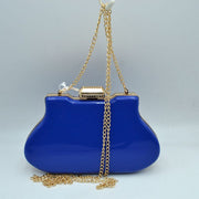 Glossy Hard Shell Clutch with Rhinestone Clasp and Chain Strap
