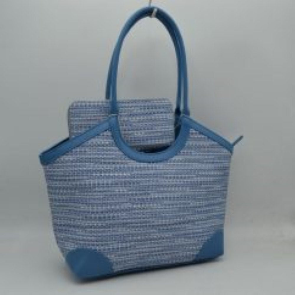 Two-Piece Woven Tweed Shoulder Tote Bag and Matching Wristlet Wallet Set