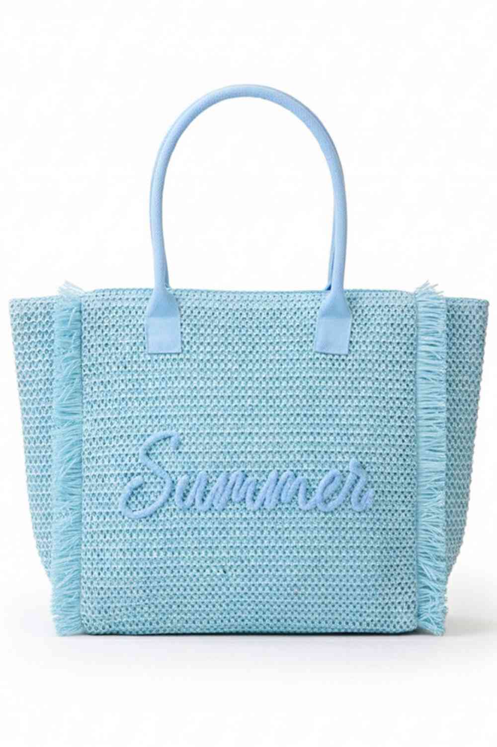SUMMER Letter and Gold Lurex Woven Straw Fringe Tote Bag