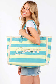 SUMMER Sewn Rope Striped Pattern Summer Tote Bag