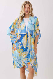Vibrant Botanic Print Silky Feel Kimono