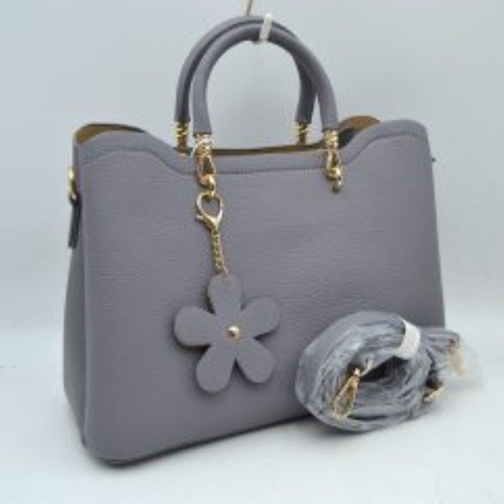 Elegant Top Handle Satchel Bag with Detachable Shoulder Strap and Floral Charm