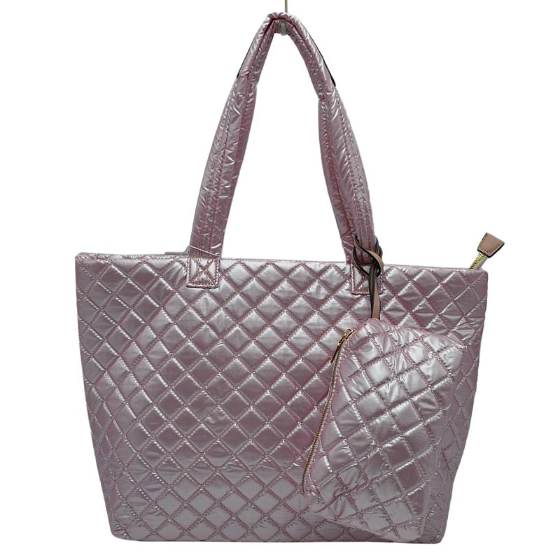 2-in-1 Large Quilted Zipper Tote with Pouch