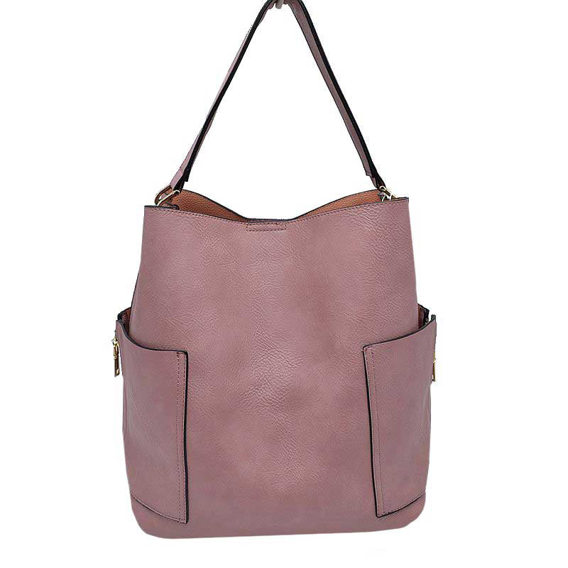 2-in-1 Chic Satchel Side Pocket Bucket Bag with Long Strap