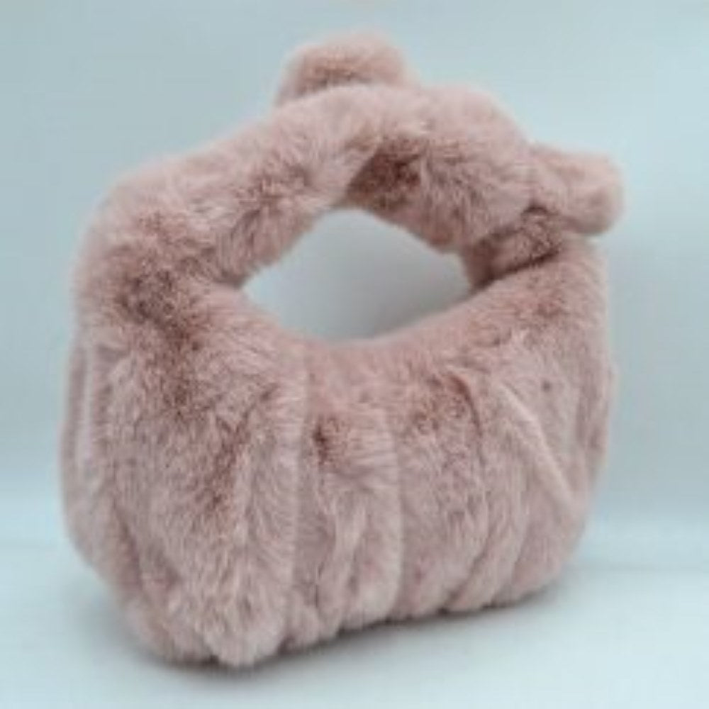 Fluffy Plush Knotted Handle Shoulder Bag