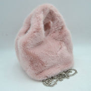 Fluffy Plush Handbag with Integrated Top Handle and Metallic Chain Strap