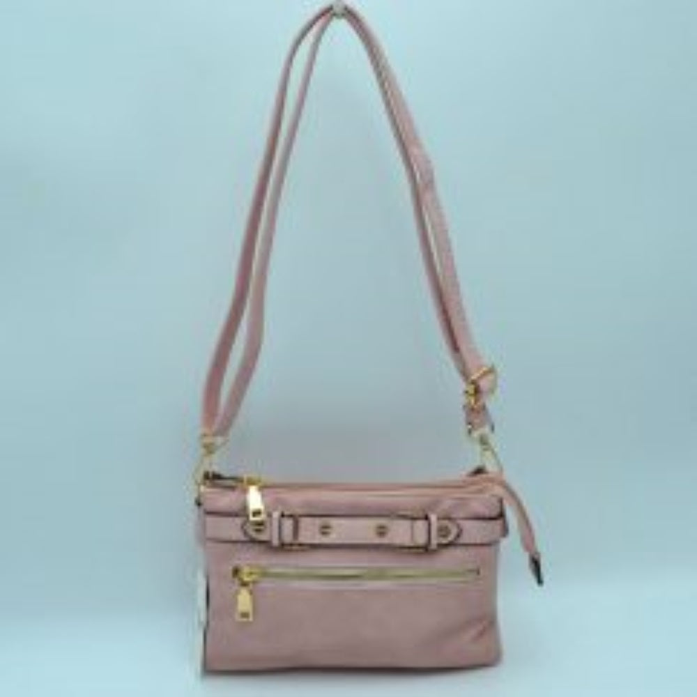 Multi-Zipper Crossbody Bag with Adjustable Strap and Gold Hardware