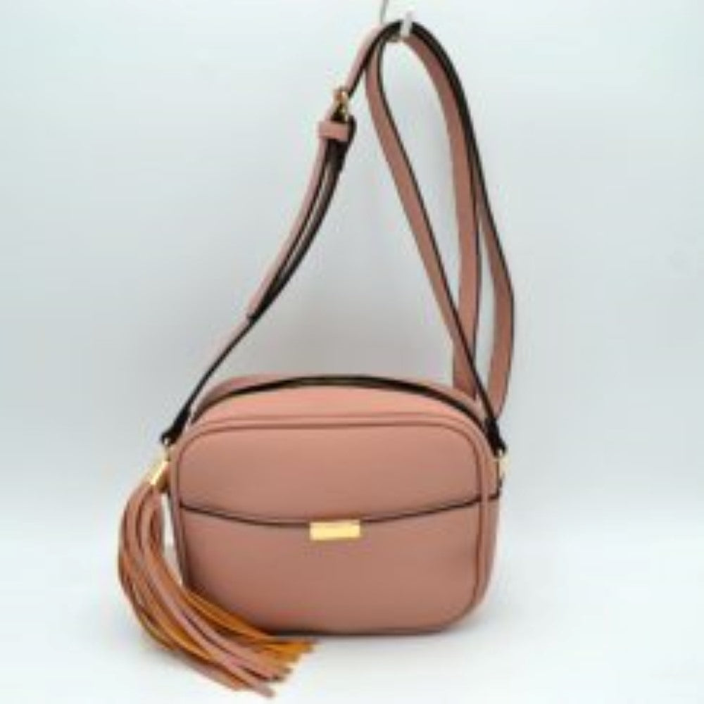 Pebbled Camera Crossbody Bag with Large Statement Tassel Accent