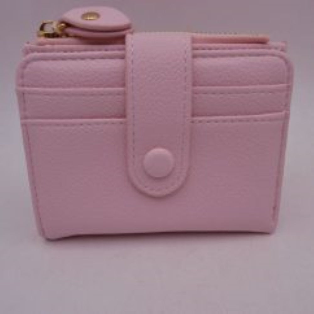 Pebbled Card Holder Wallet with Snap Button Strap and Zipper Pocket